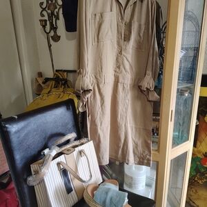 Tan Button-Up Shirt Dress